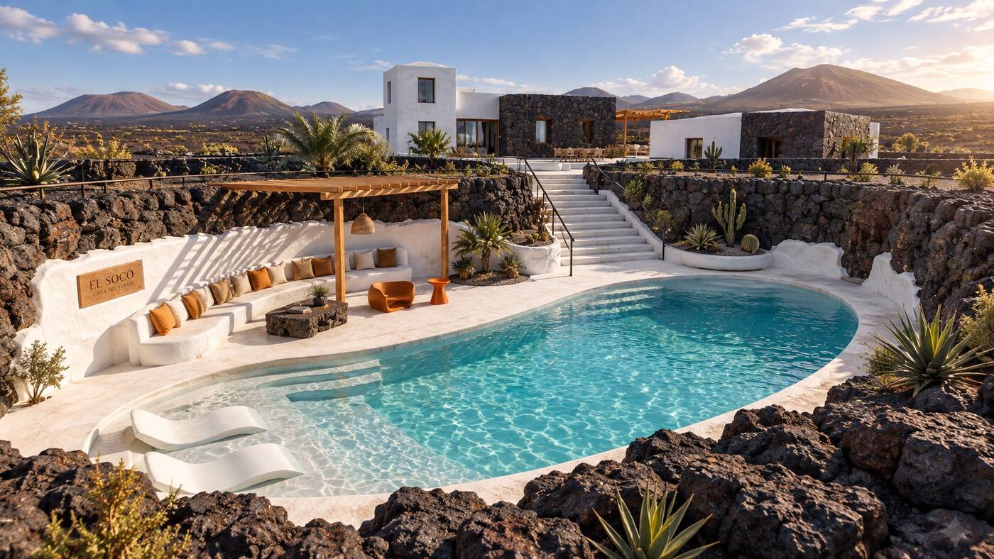 Visualisation of the shaded terrace looking down to the pool